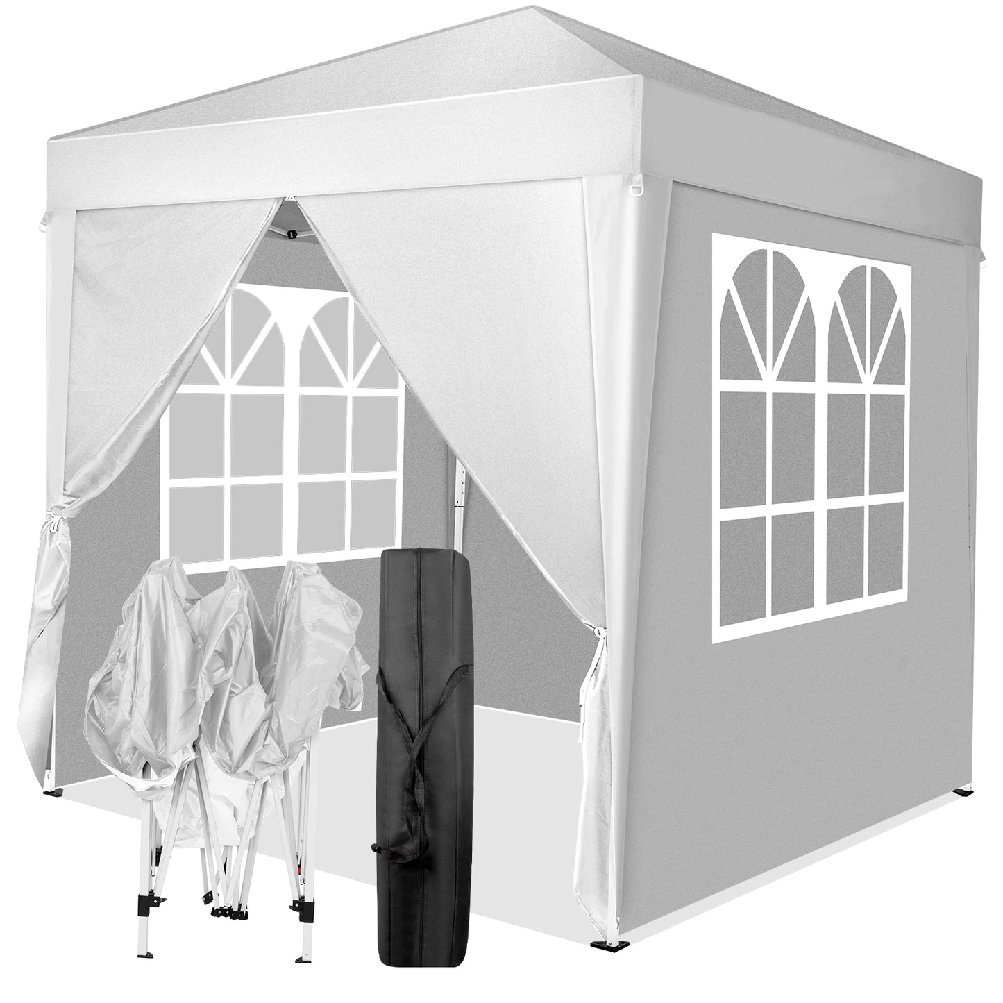 Portable 6.5x6.5ft White Folding Canopy Tent with Sidewalls
