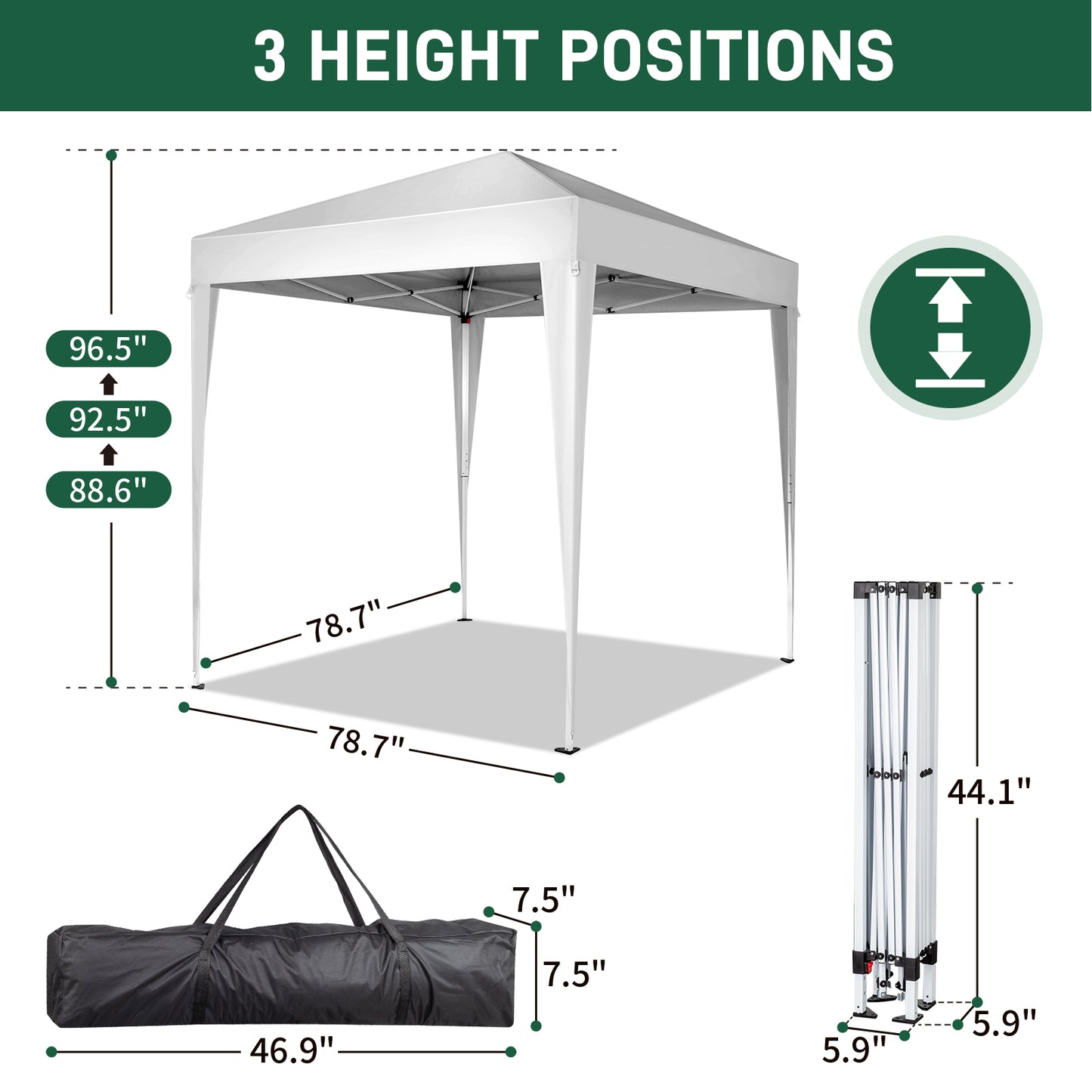 Portable 6.5x6.5ft White Folding Canopy Tent with Sidewalls