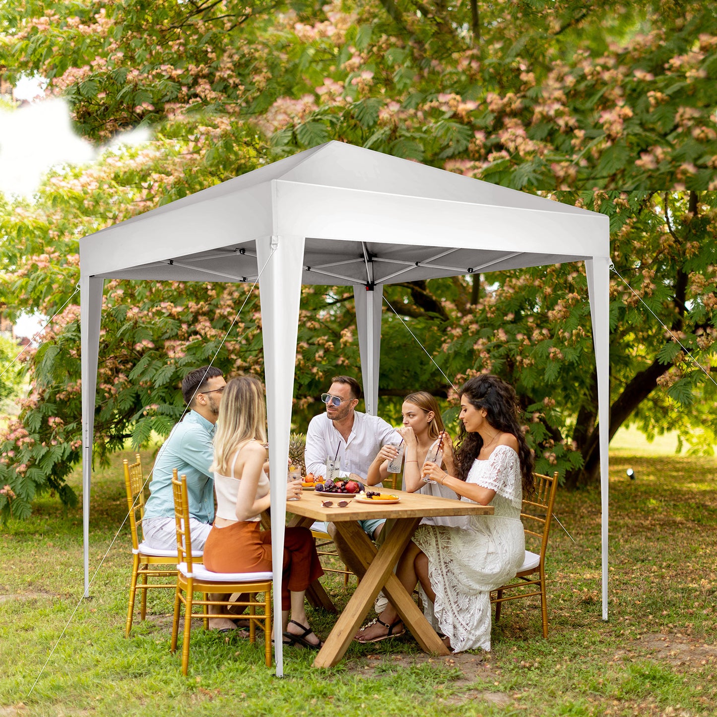 Portable 6.5x6.5ft White Folding Canopy Tent with Sidewalls