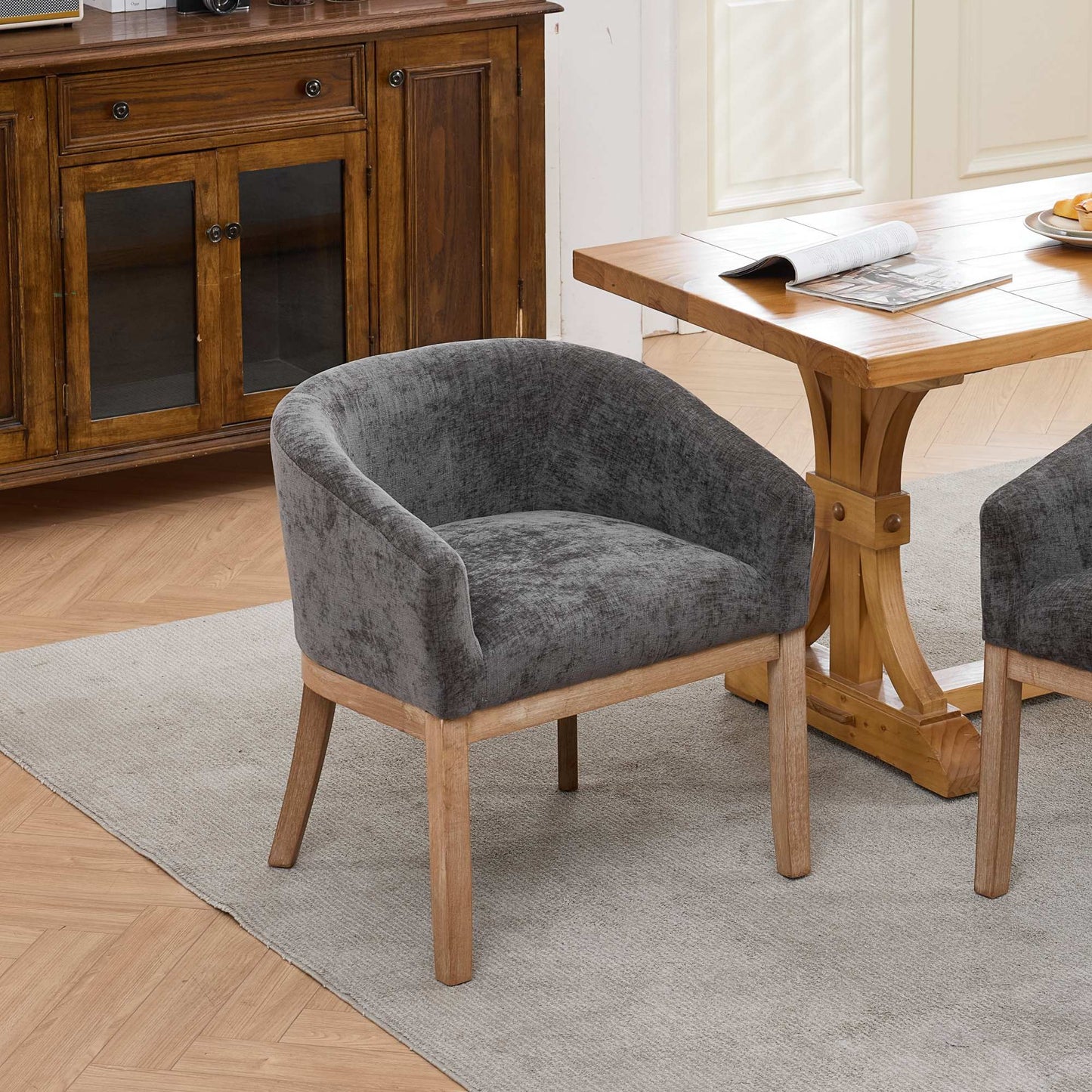 Mid Century Modern Upholstered Barrel Dining Chairs With