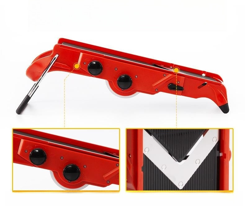 Manual Vegetable Chopper with Adjustable Thickness - Red Kitchen Tool