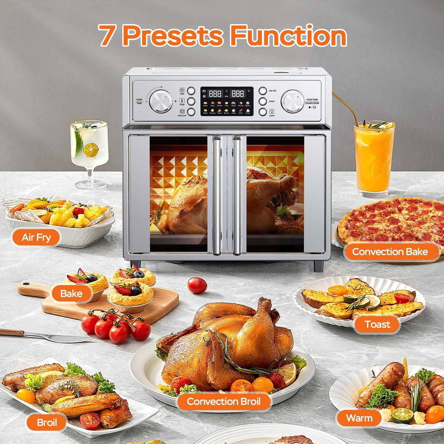 29.5QT Digital French Door Air Fryer Toaster Oven - 14 Presets, Stainless Steel