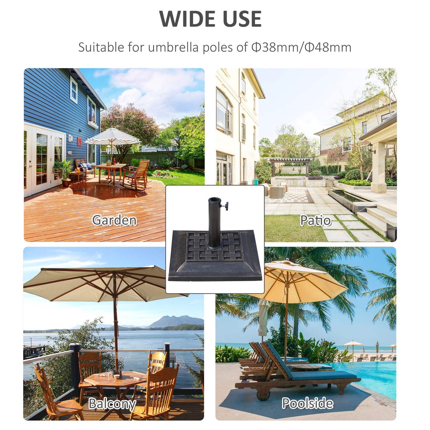 20 lbs Patio Umbrella Base Stand - Decorative Bronze Resin, Easy Setup
