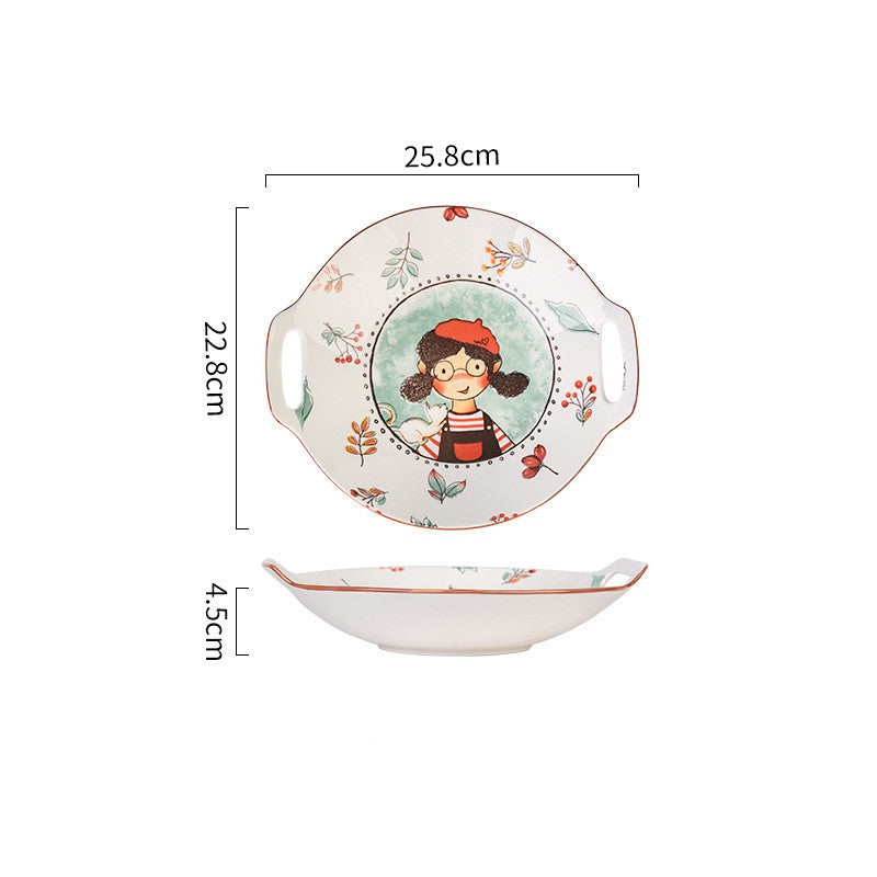 Ceramic Dinnerware Set - Cute Fairy Tale Forest Baked Rice Plates for Family & Kids