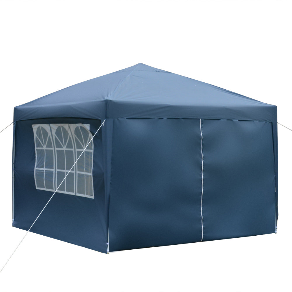 10x10ft Blue Waterproof Folding Tent with 2 Doors & 2 Windows