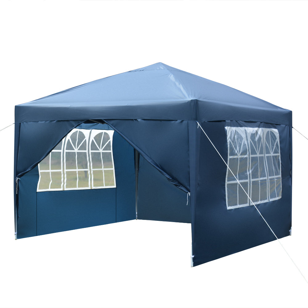10x10ft Blue Waterproof Folding Tent with 2 Doors & 2 Windows