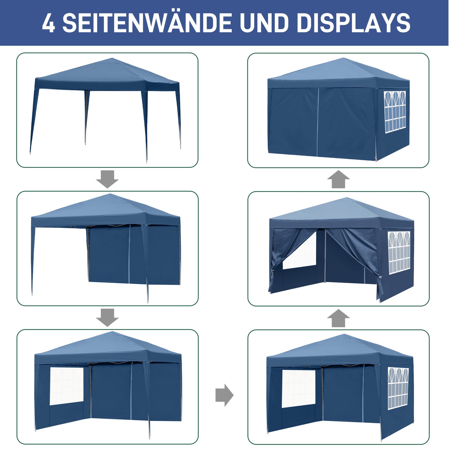 10x10ft Blue Waterproof Folding Tent with 2 Doors & 2 Windows
