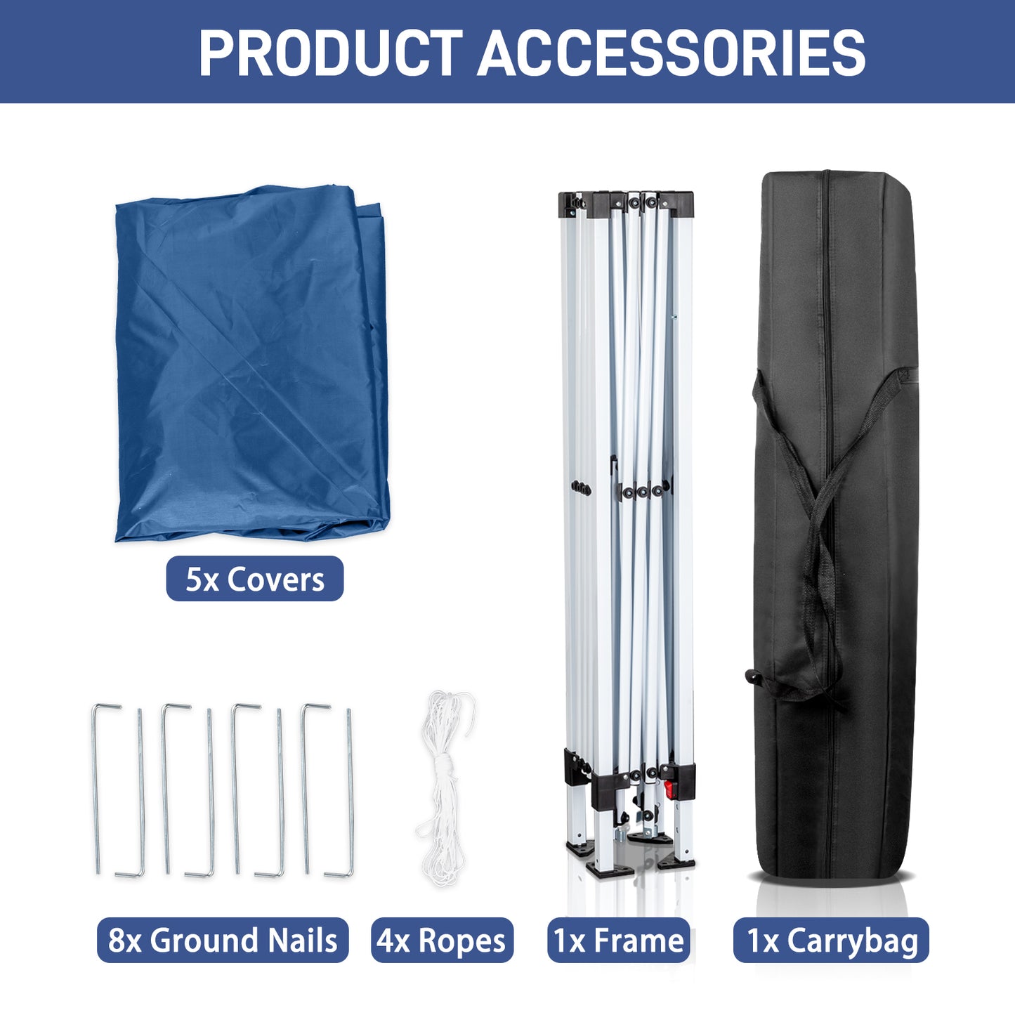 10x10ft Blue Waterproof Folding Tent with 2 Doors & 2 Windows