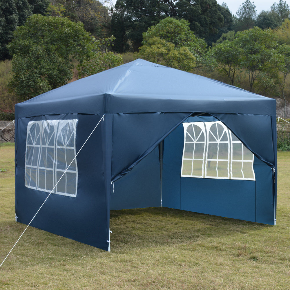 10x10ft Blue Waterproof Folding Tent with 2 Doors & 2 Windows