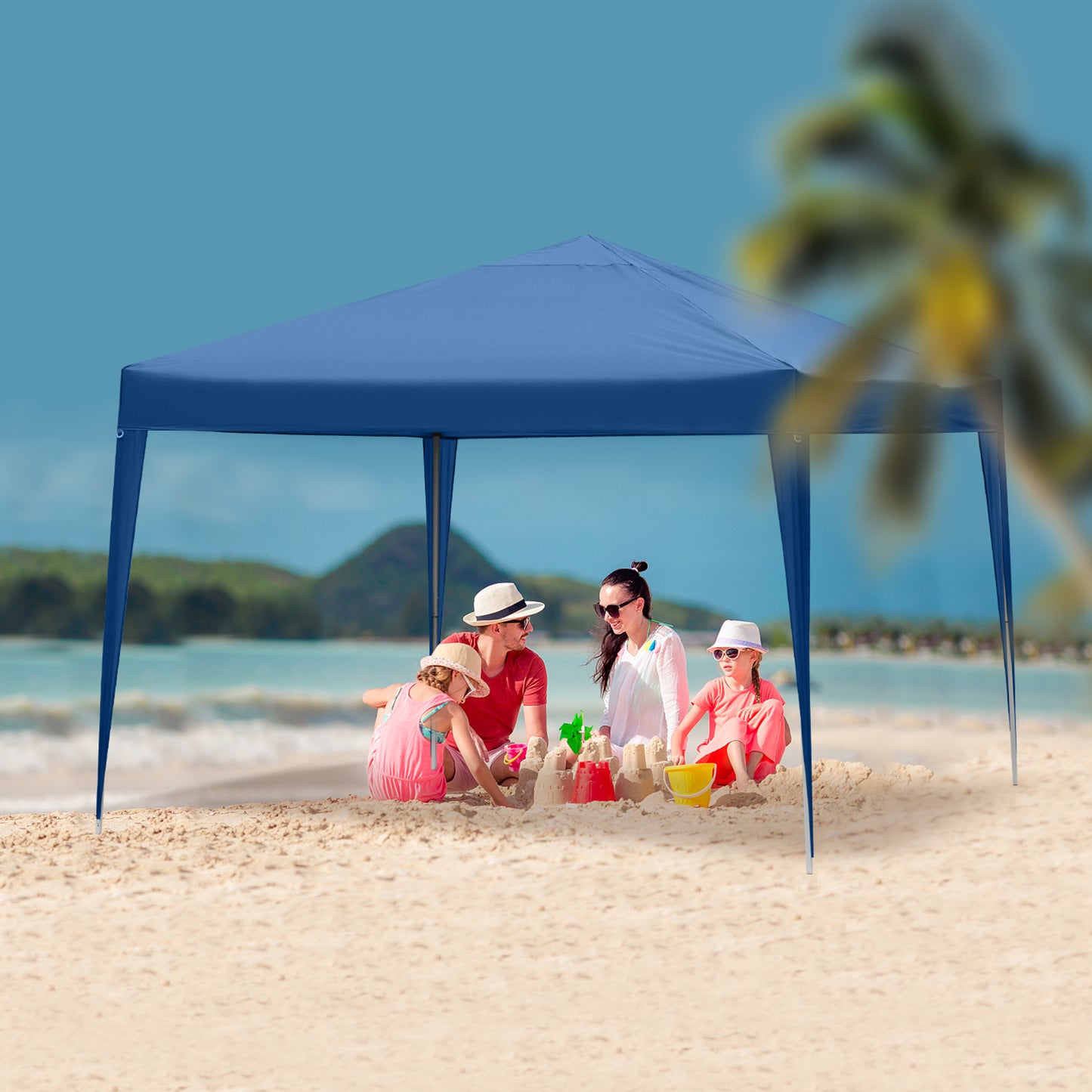 10x10ft Blue Waterproof Folding Tent with 2 Doors & 2 Windows