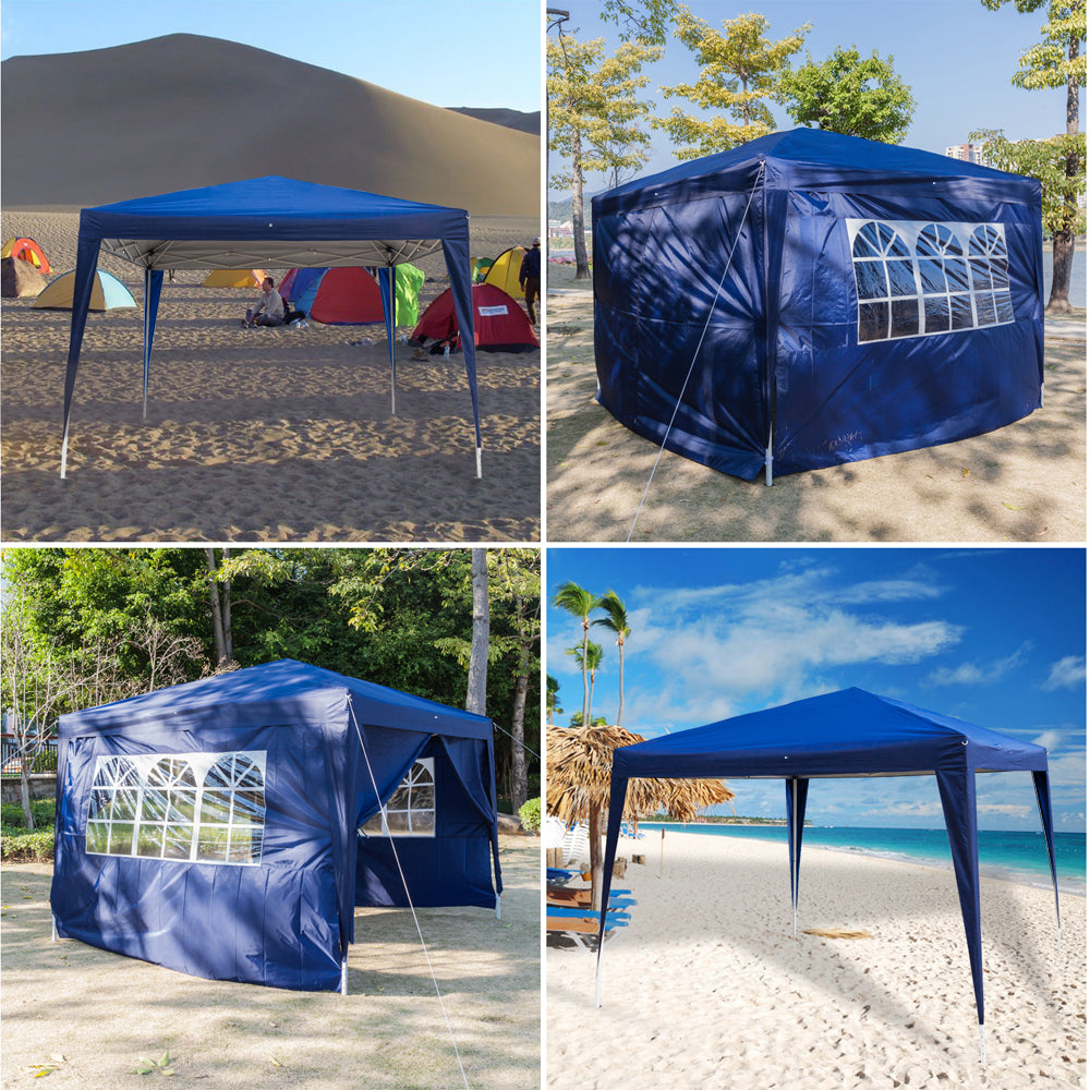 10x10ft Blue Waterproof Folding Tent with 2 Doors & 2 Windows