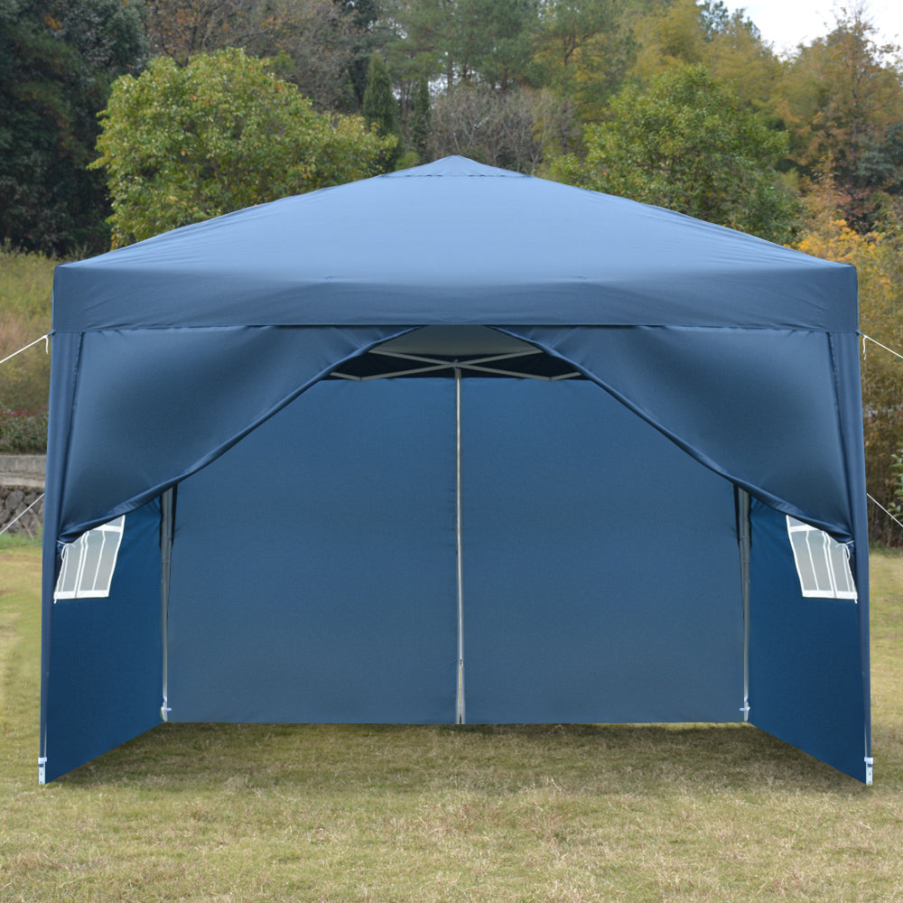 10x10ft Blue Waterproof Folding Tent with 2 Doors & 2 Windows