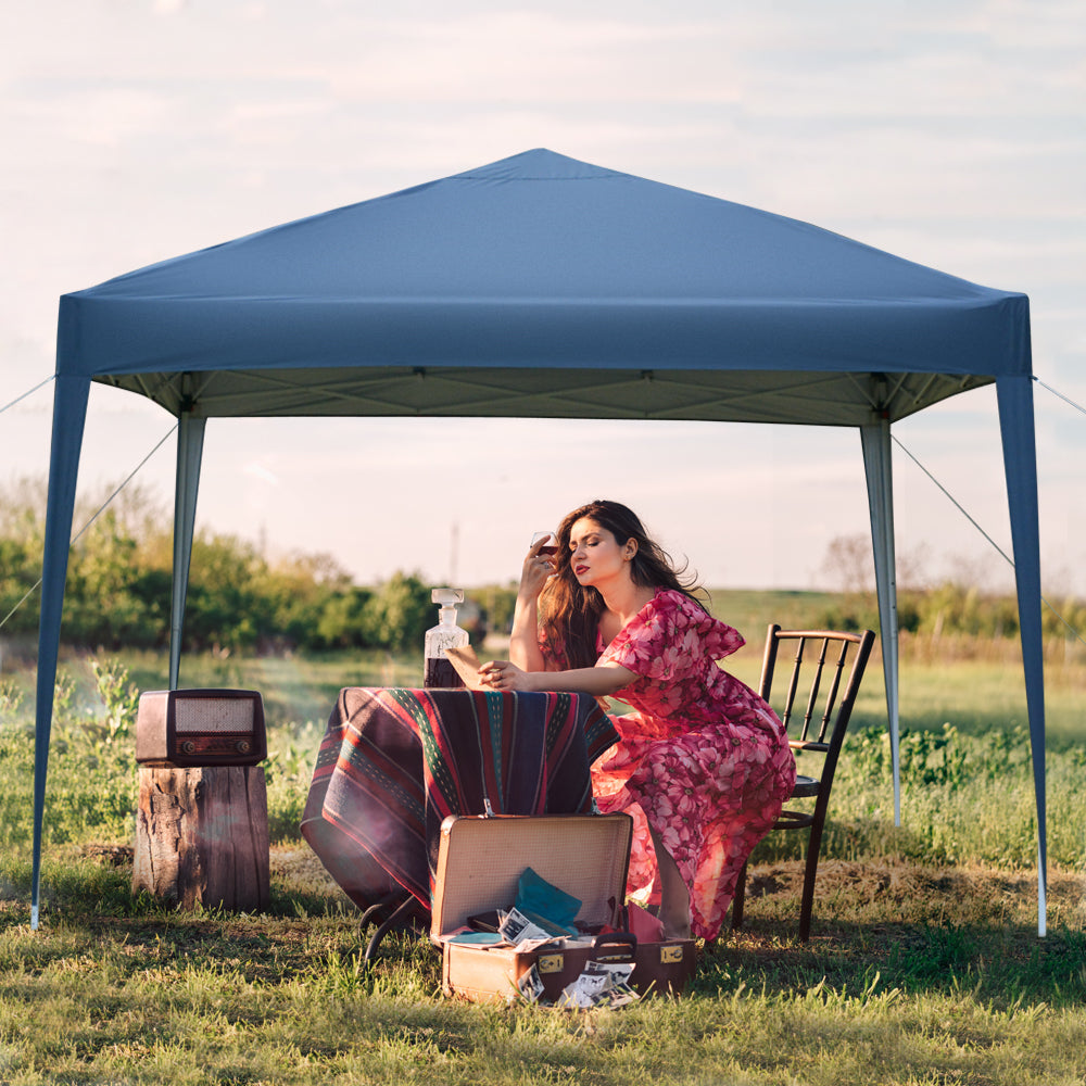 10x10ft Blue Waterproof Folding Tent with 2 Doors & 2 Windows