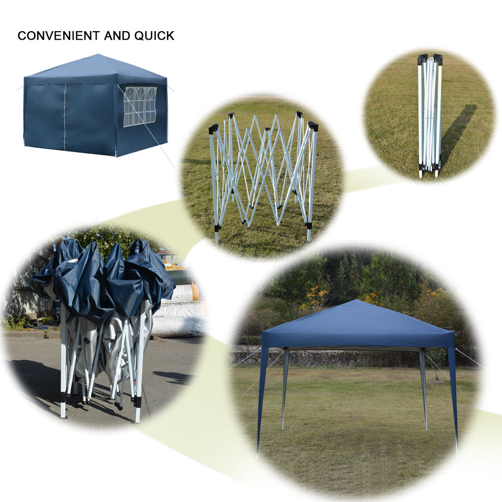 10x10ft Blue Waterproof Folding Tent with 2 Doors & 2 Windows