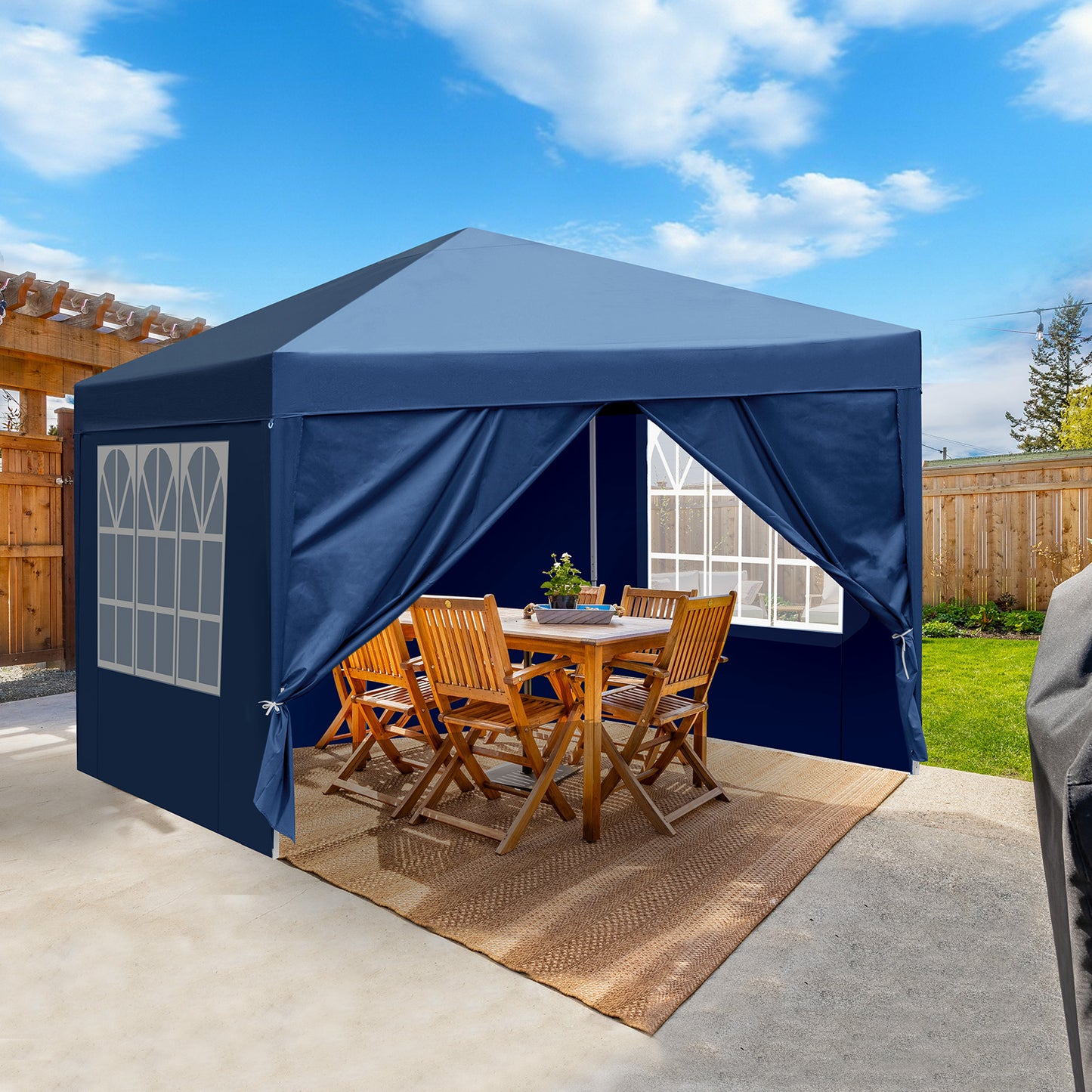 10x10ft Blue Waterproof Folding Tent with 2 Doors & 2 Windows