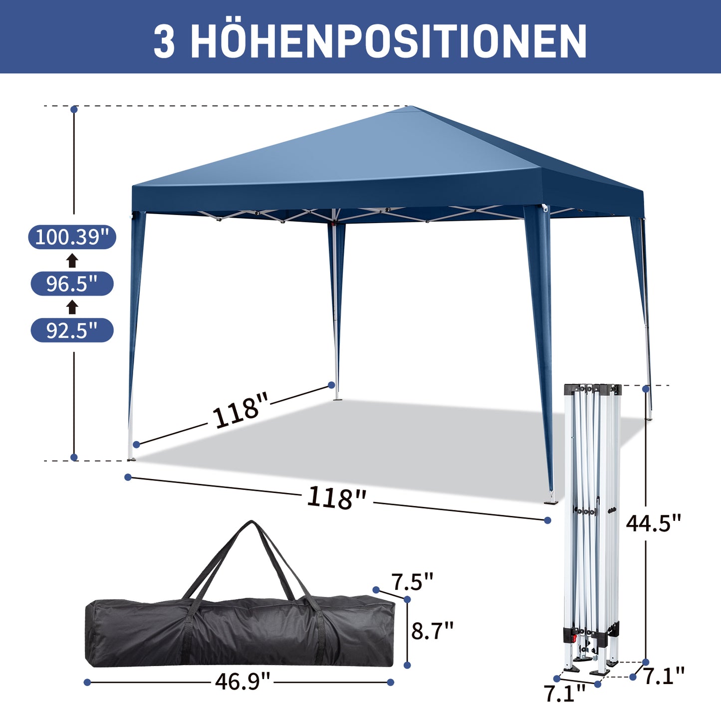 10x10ft Blue Waterproof Folding Tent with 2 Doors & 2 Windows