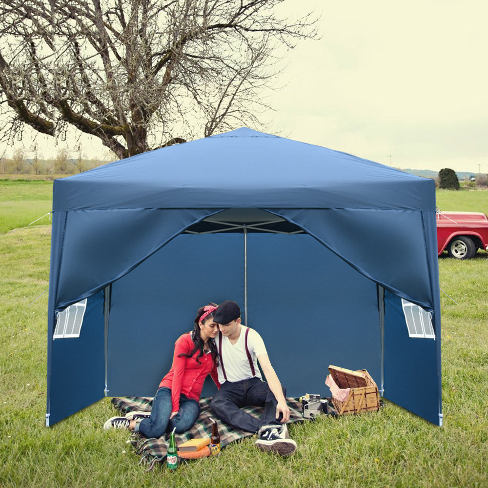 10x10ft Blue Waterproof Folding Tent with 2 Doors & 2 Windows
