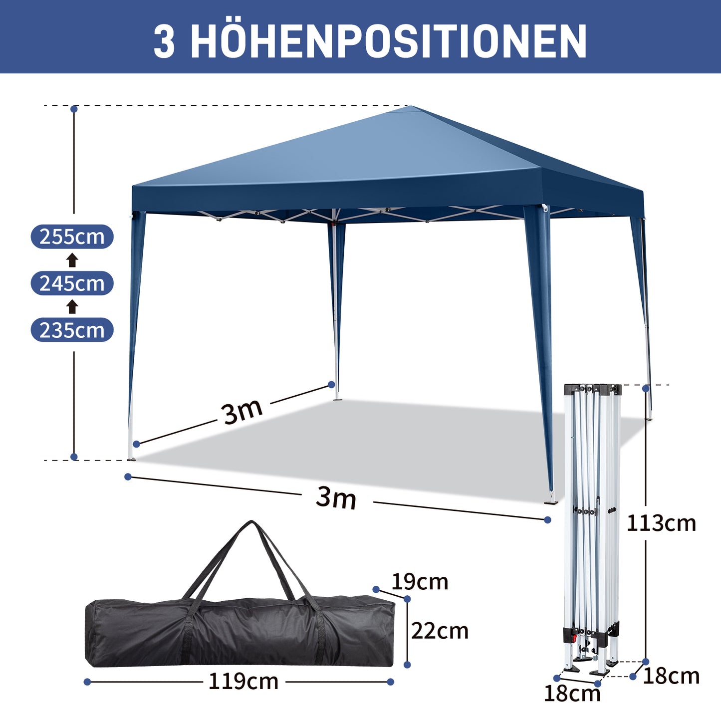 10x10ft Blue Waterproof Folding Tent with 2 Doors & 2 Windows