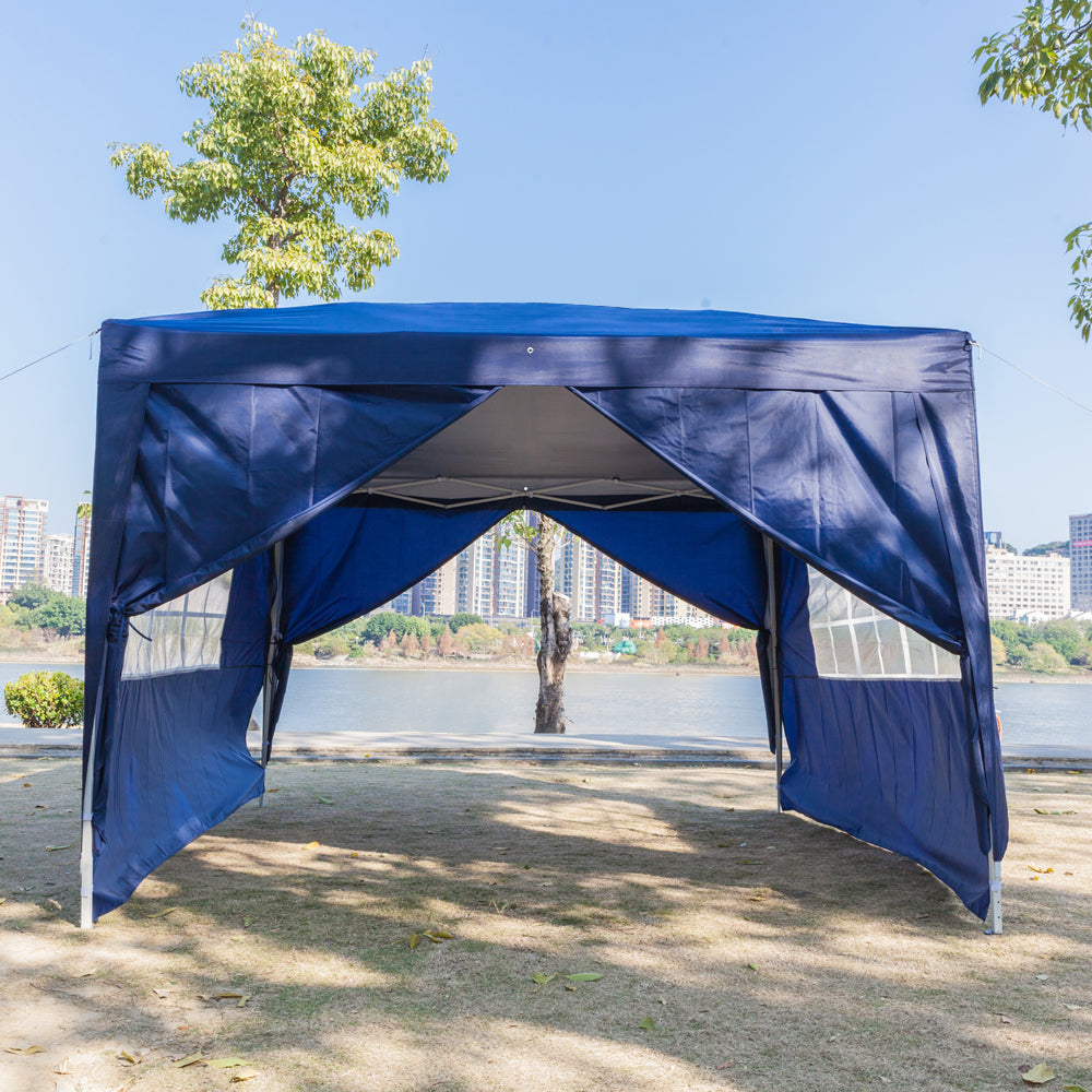 10x10ft Blue Waterproof Folding Tent with 2 Doors & 2 Windows