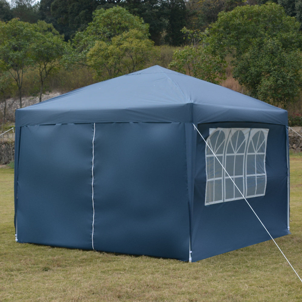 10x10ft Blue Waterproof Folding Tent with 2 Doors & 2 Windows