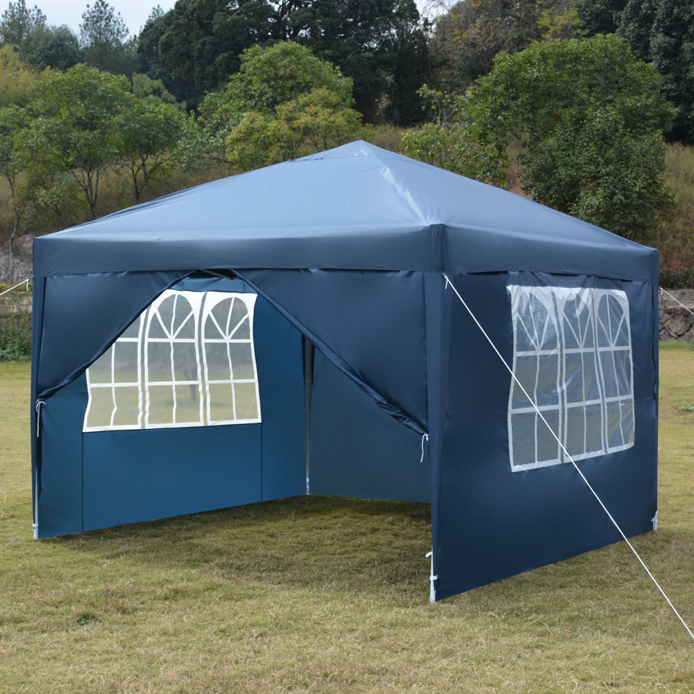 10x10ft Blue Waterproof Folding Tent with 2 Doors & 2 Windows