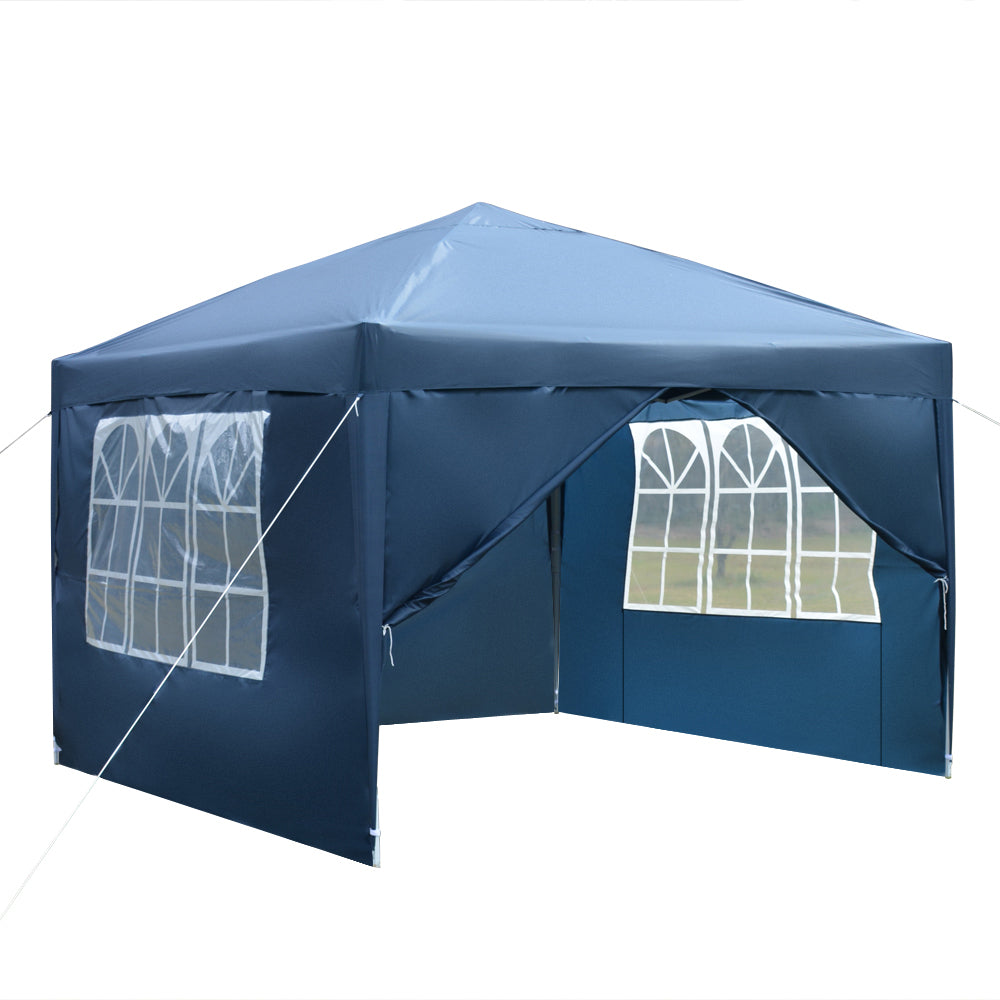 10x10ft Blue Waterproof Folding Tent with 2 Doors & 2 Windows