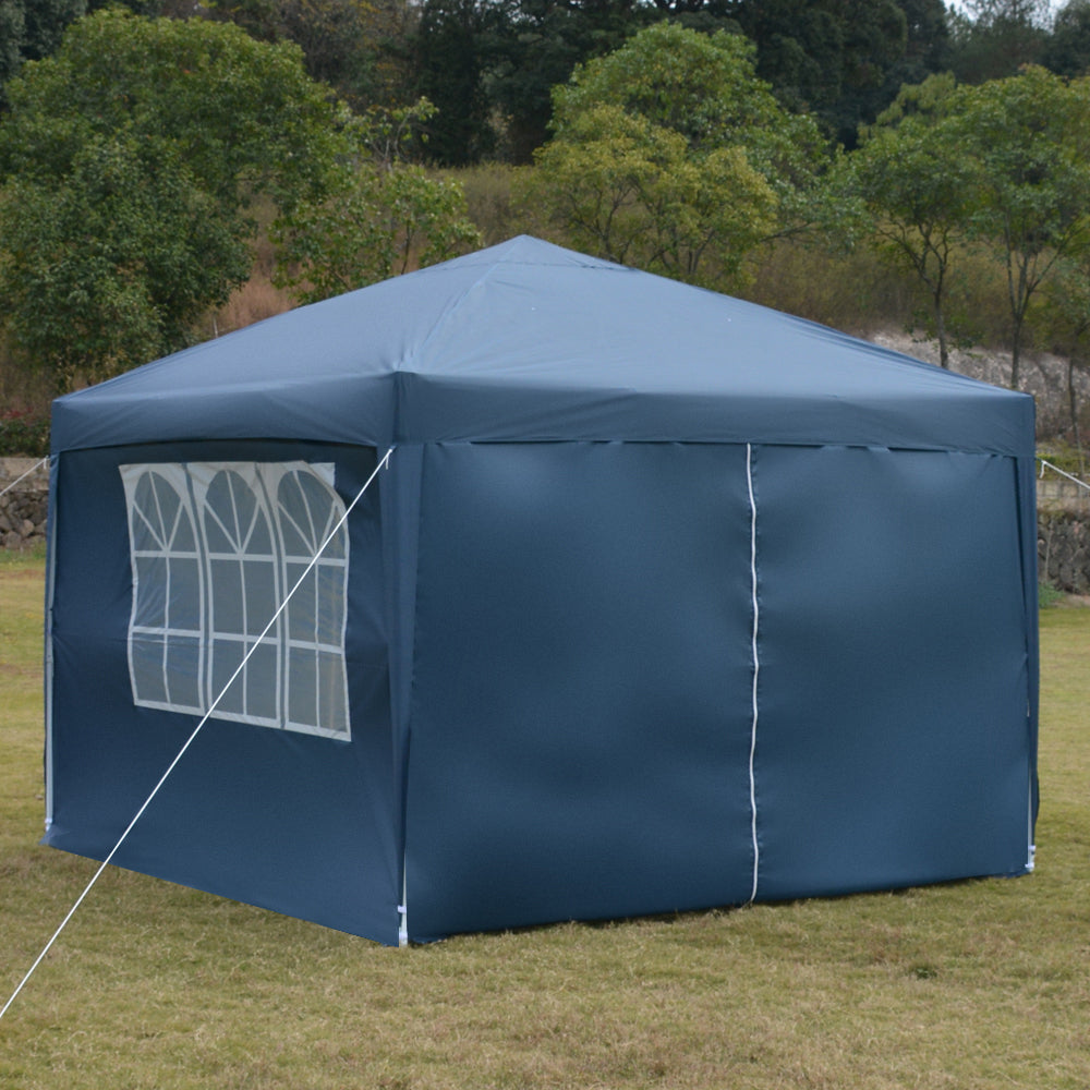 10x10ft Blue Waterproof Folding Tent with 2 Doors & 2 Windows