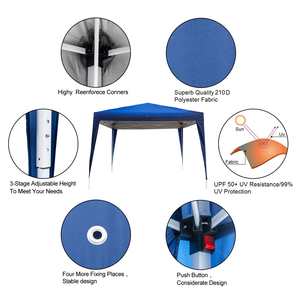 10x10ft Blue Waterproof Folding Tent with 2 Doors & 2 Windows