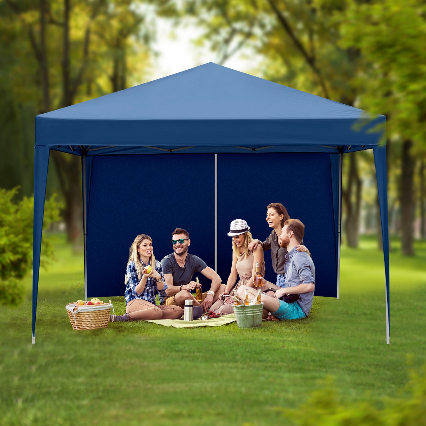 10x10ft Blue Waterproof Folding Tent with 2 Doors & 2 Windows
