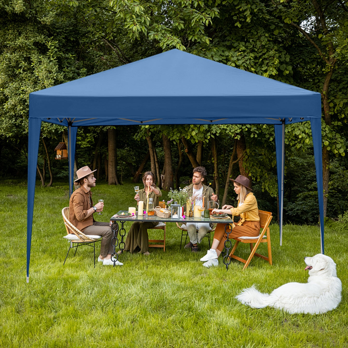 10x10ft Blue Waterproof Folding Tent with 2 Doors & 2 Windows