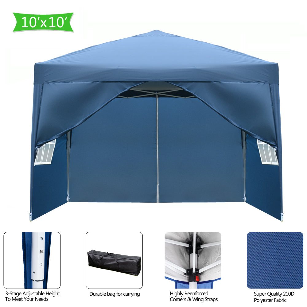 10x10ft Blue Waterproof Folding Tent with 2 Doors & 2 Windows