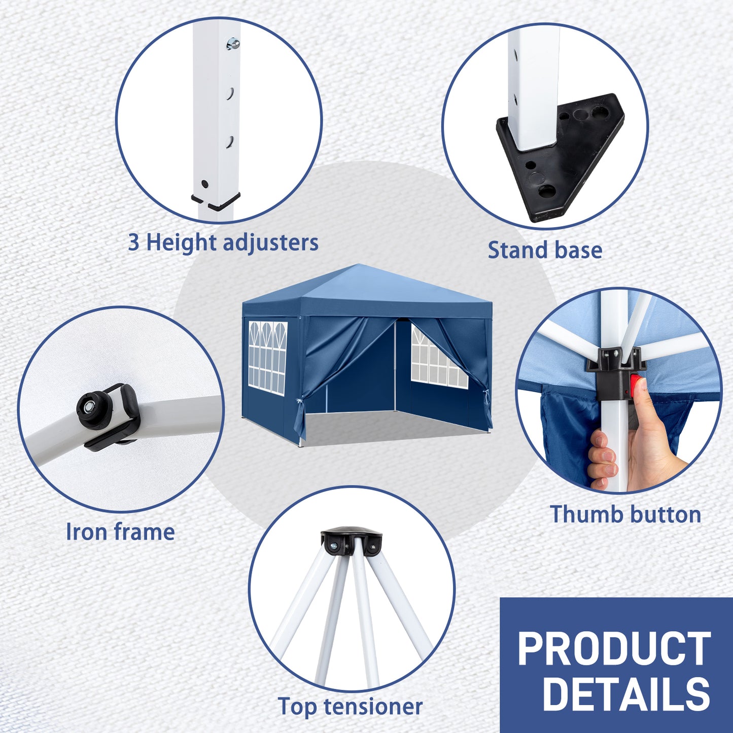 10x10ft Blue Waterproof Folding Tent with 2 Doors & 2 Windows