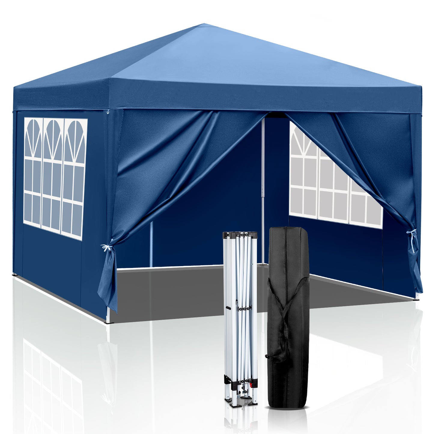 10x10ft Blue Waterproof Folding Tent with 2 Doors & 2 Windows