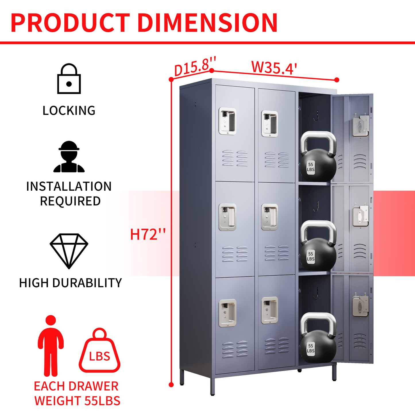 9 Door 72 H Metal Lockers With Lock For