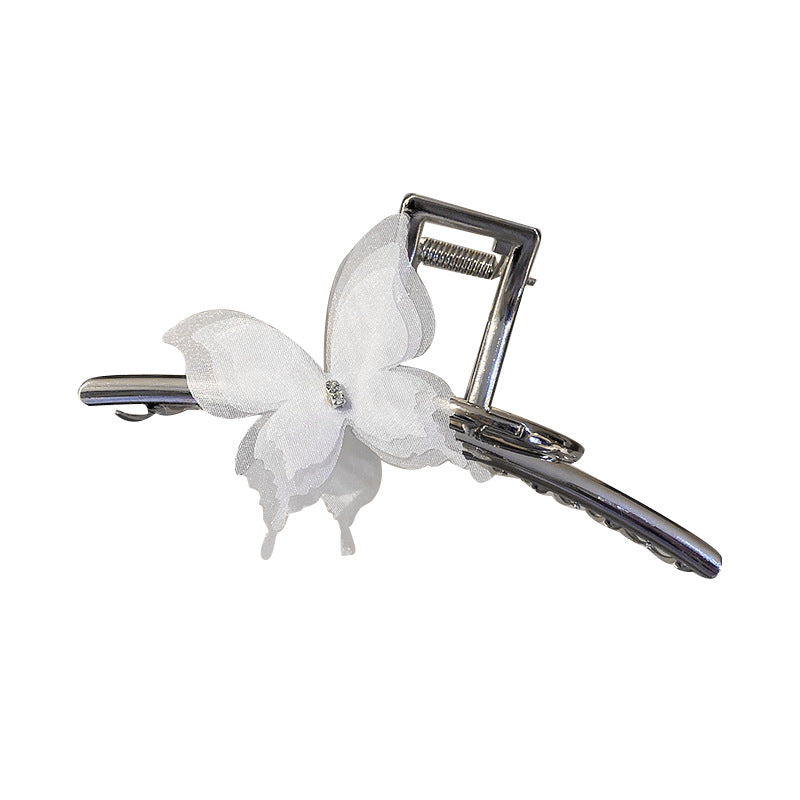 Silver Butterfly Hairpin - Geometric Design Grab Clip