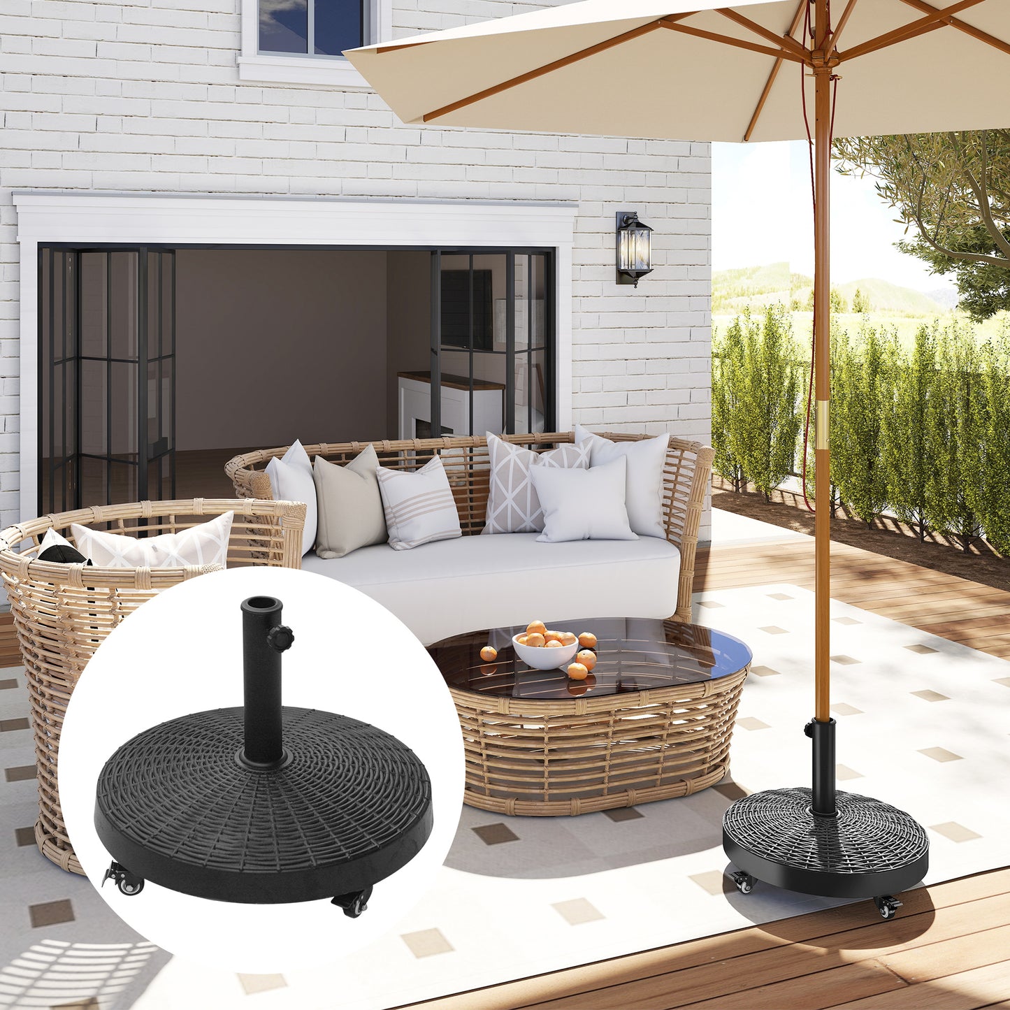 Heavy Duty Umbrella Stand - 20.5" Patio Base for 1.5" & 2" Poles - Black