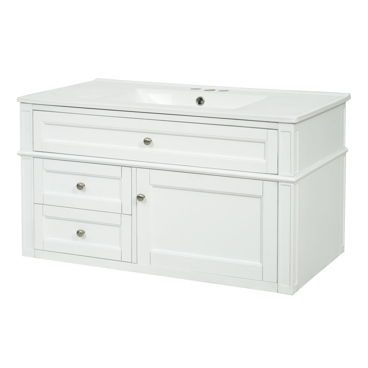 36-inch Wall Mounted Bathroom Vanity with Ceramic Sink & Drawers