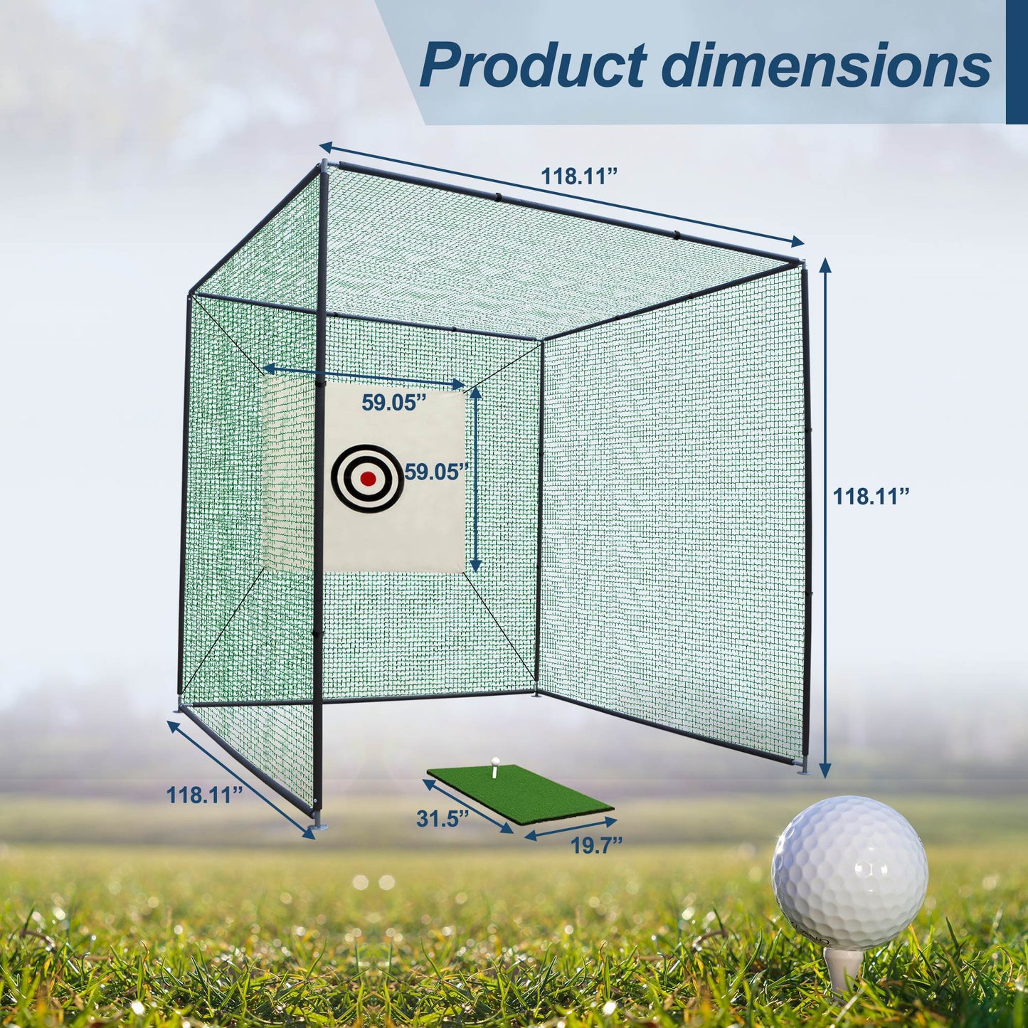 10x10x10 FT Golf Practice Net Cage - Indoor & Outdoor Use
