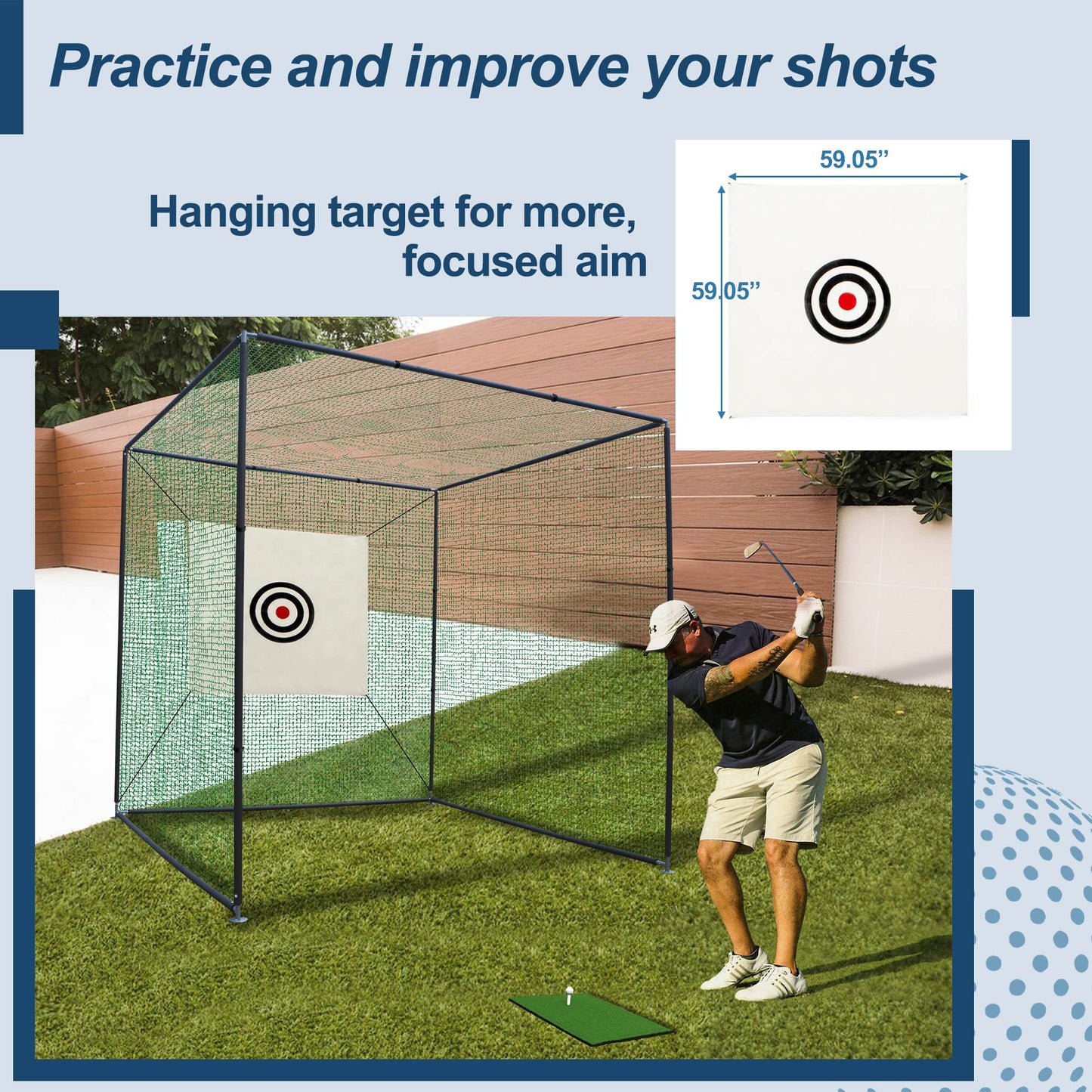 10x10x10 FT Golf Practice Net Cage - Indoor & Outdoor Use