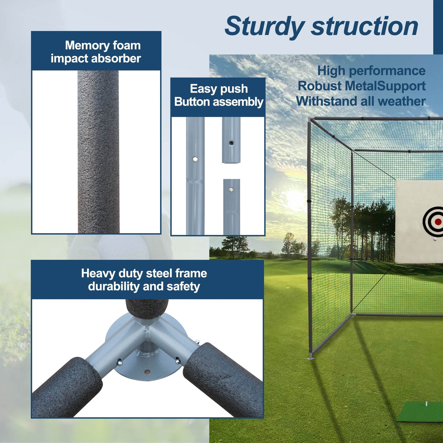 10x10x10 FT Golf Practice Net Cage - Indoor & Outdoor Use