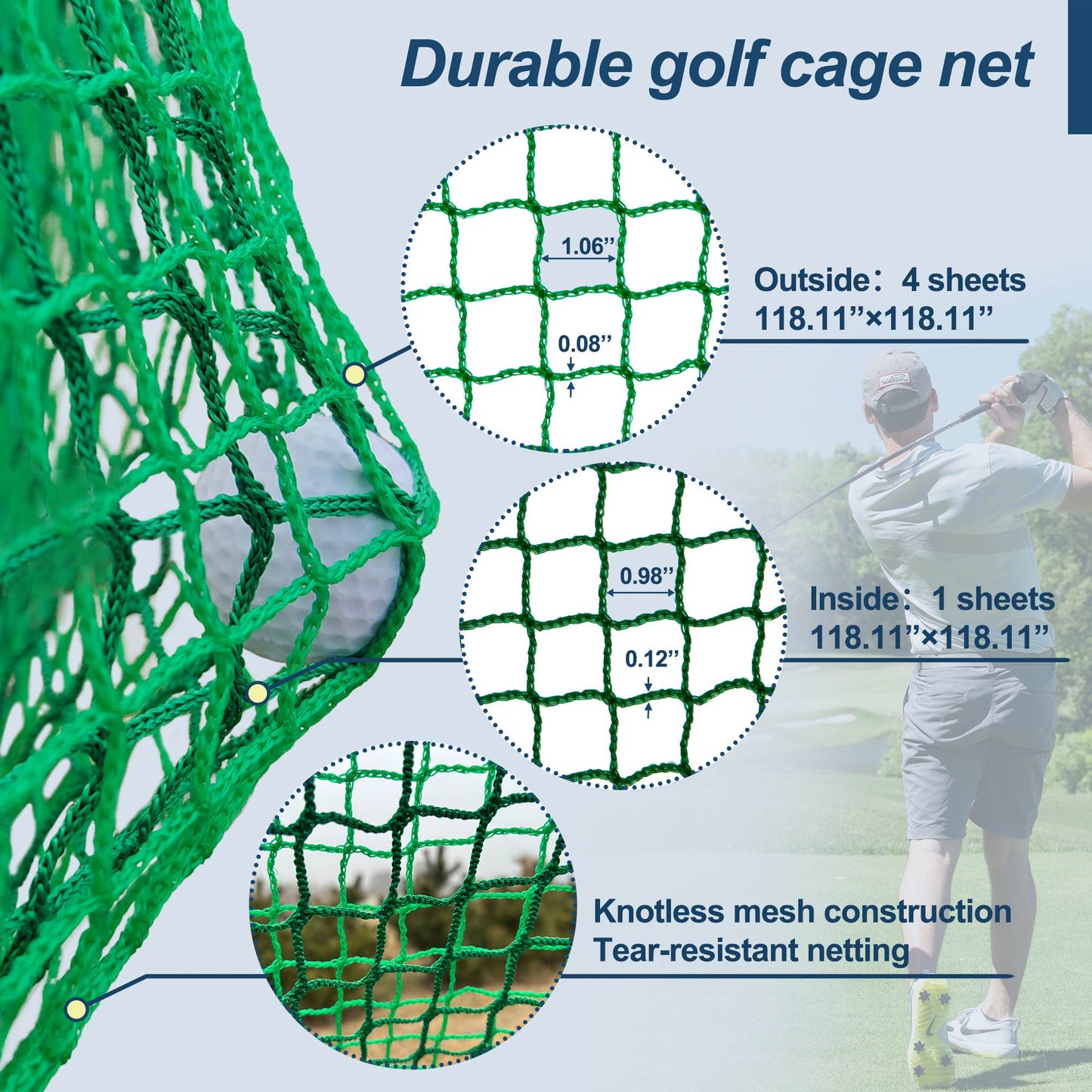 10x10x10 FT Golf Practice Net Cage - Indoor & Outdoor Use