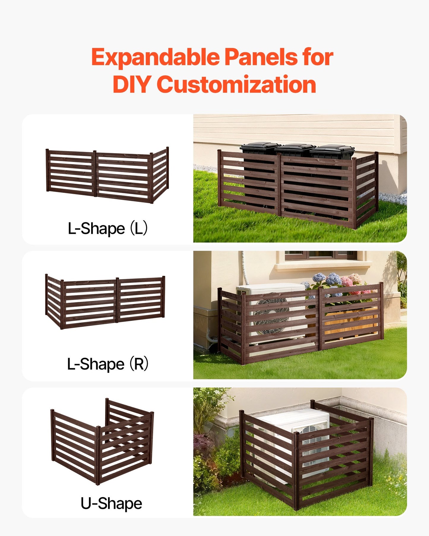 Wooden Privacy Fence 48x37 Inch for Air Conditioner Trash Can Pool Garden Black