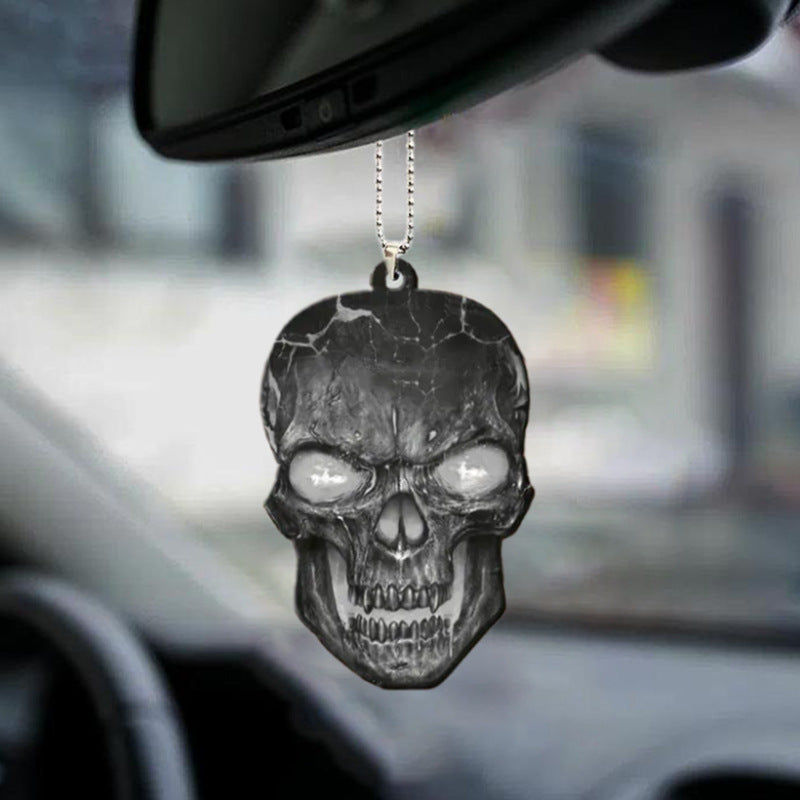Halloween Skull Car Pendant Acrylic Flat Ornament - Festive Vehicle Decor