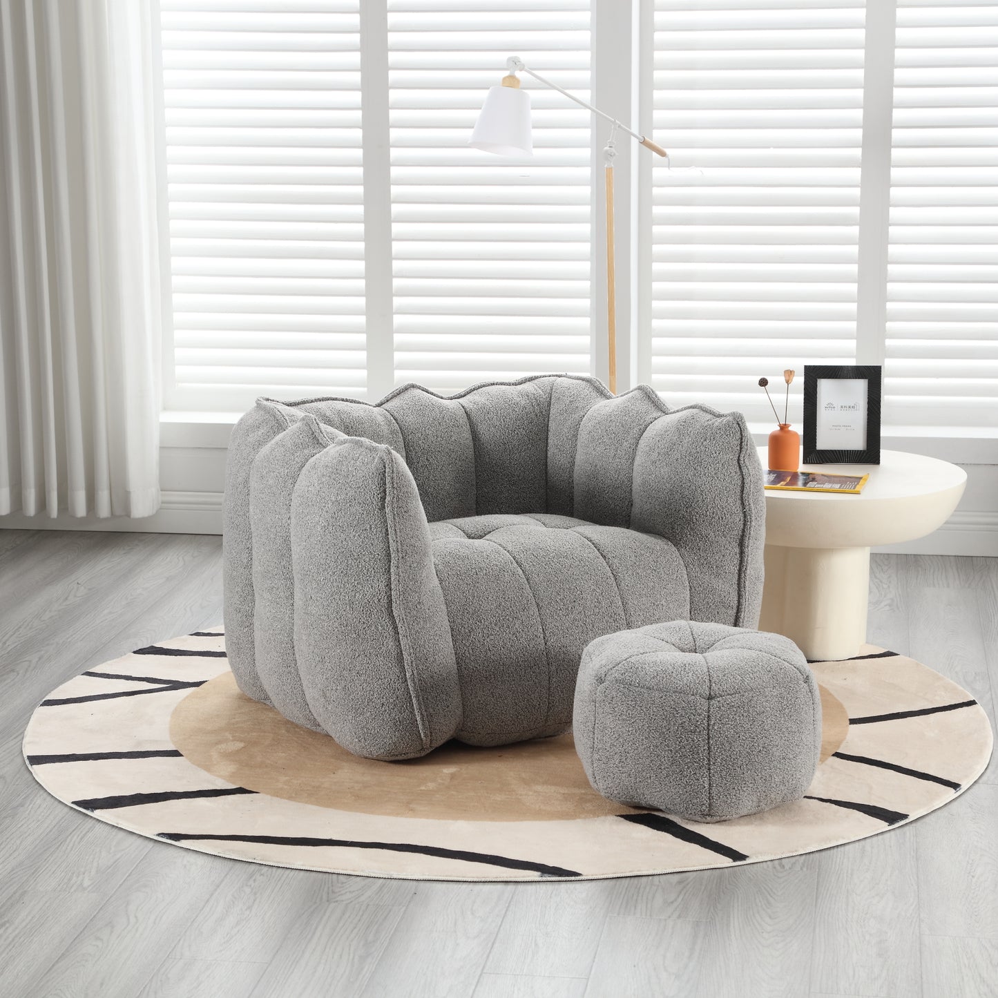 Soft Chenille Bean Bag Chair with Foam - Grey
