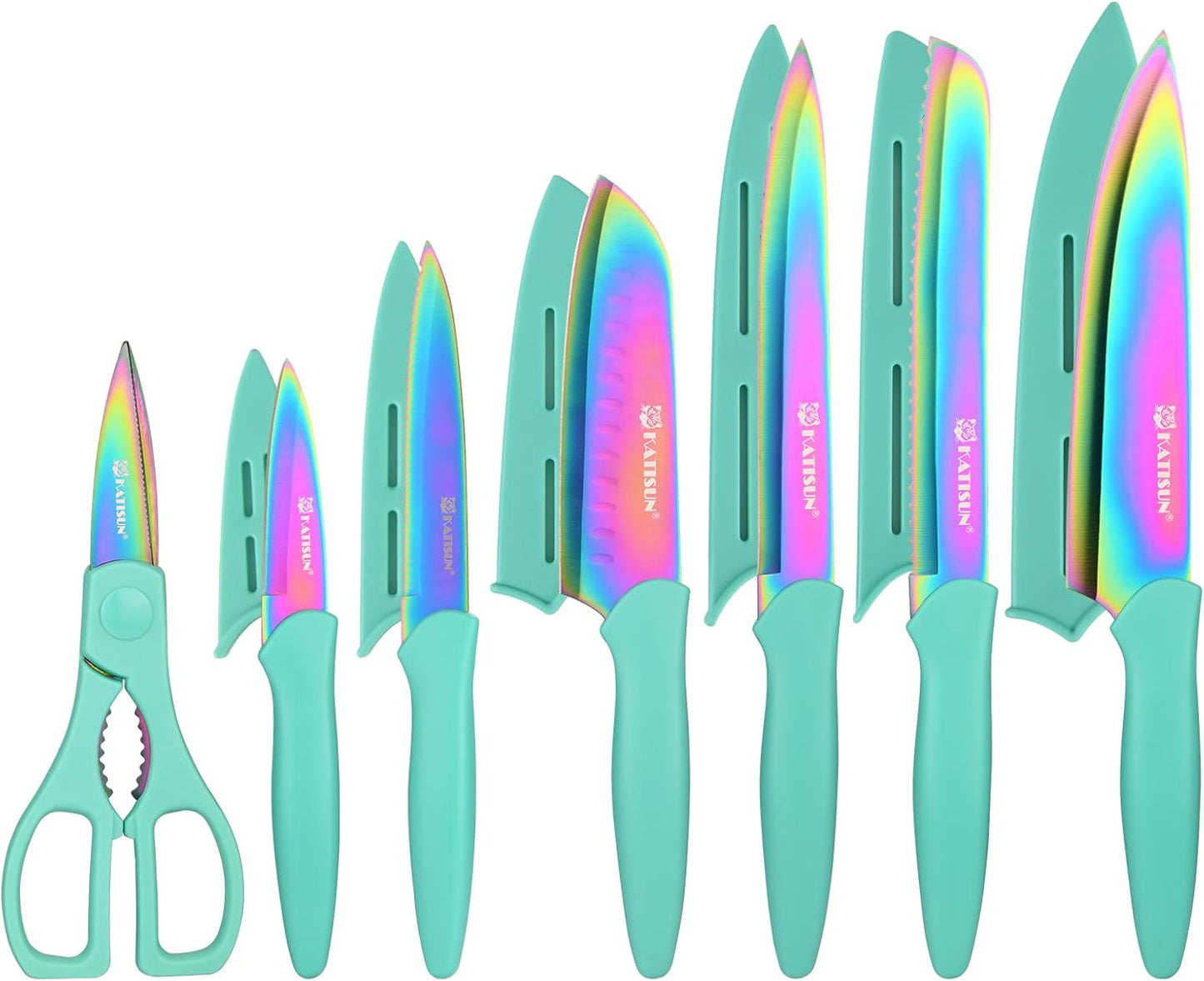 13-Piece Blue Non-Stick Stainless Steel Kitchen Knife Set