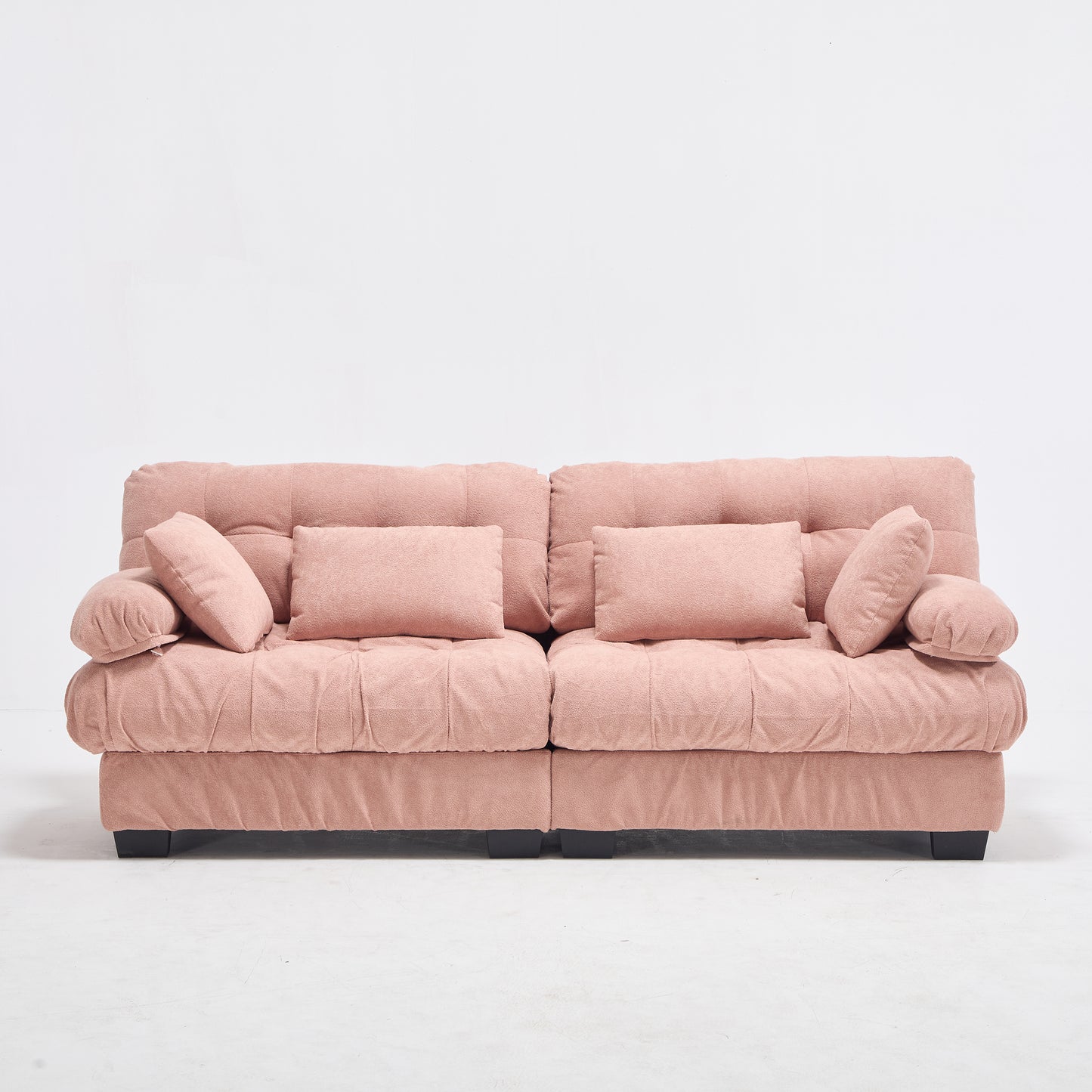 Modular Sectional Sofa - Pink Flannelette Couch with Pillows
