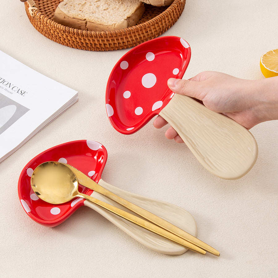 Ceramic Mushroom Spoon Holder - Modern Kitchen Tableware, High Temperature Resistant