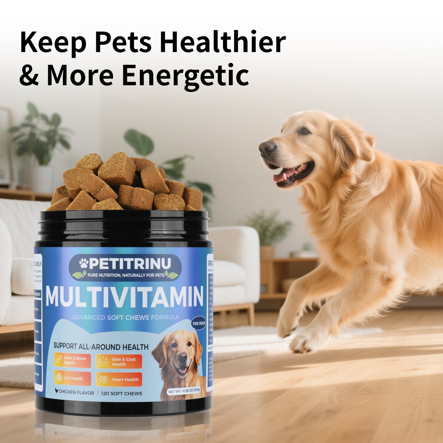 Dog Multivitamin Soft Chews - Chicken Flavor Supports Joint Skin Coat Gut Heart 120 Count
