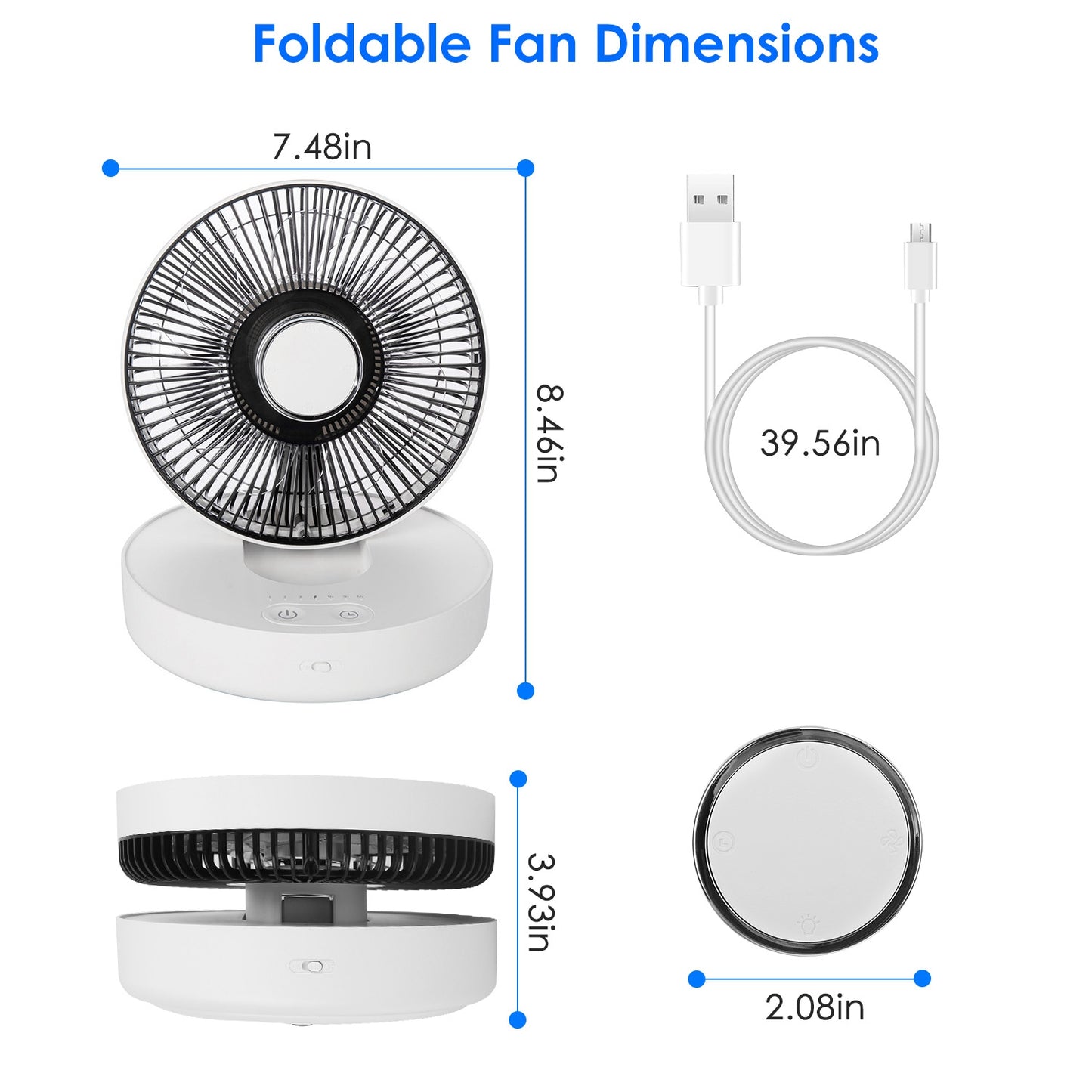 Rechargeable LED Desk Fan with Remote - 4 Speeds & 2 Brightness