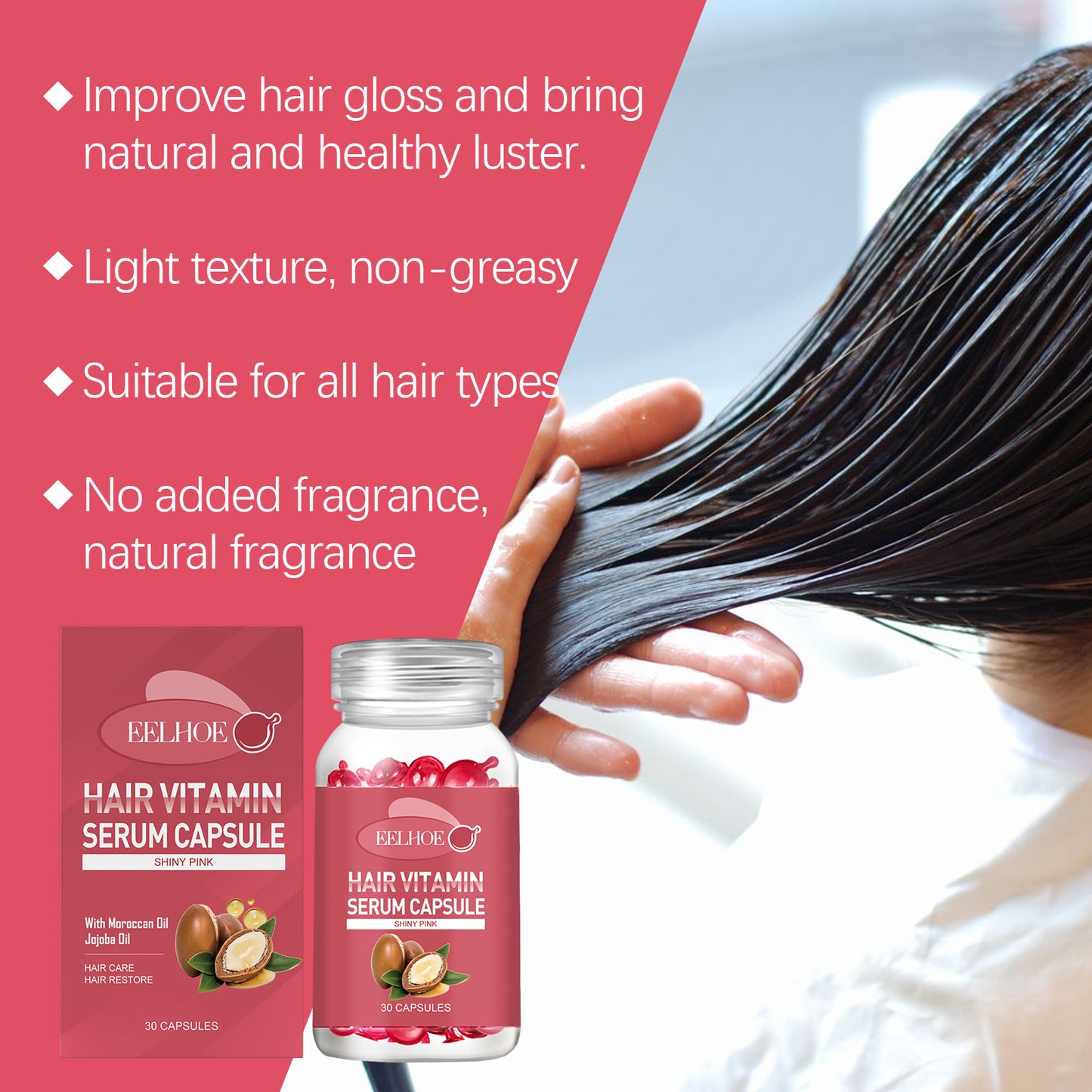 Hair Oil Care Capsules with Jojoba and Moroccan Nut Oil for Frizz Control
